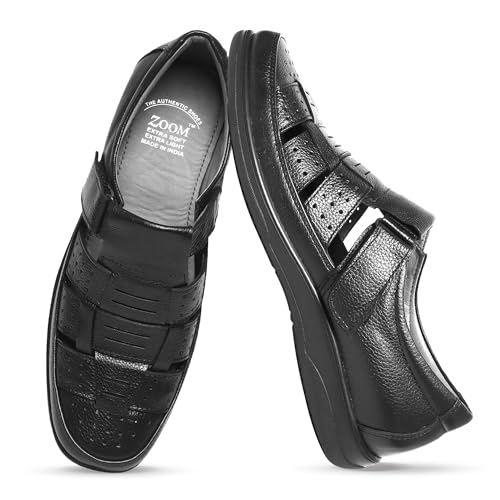 Image of Zoom Shoes Genuine Tinted Leather Casual Sandal For Men ZA-2337 | Comfortable /Ventilated Sandal With Anti-Slip Technology, Flexible Sole And Memory Cushion Padded Insole