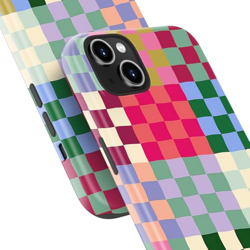 Image of Goodon for iPhone 14 Plus Case Cute - Wireless Charging Compatible - Dual-Layer Hard Shell + Silicone Cover - Protective Phone Case with Trendy Designs for Women - Patchwork Checkerboard