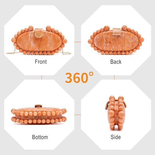 Image of Clutch Bag for Women Oval Beads Purse Wedding Prom Party Marble Texture Acrylic Evening Bag Shoulder Crossbody Bag