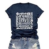 LuxLass Travel Shirts for Women Adventure T-Shirt Traveling Themed Tee Tops Blue