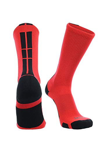TCK Baseline Crew Athletic Socks for Basketball, Football & Sports - Medium, Scarlet/Black