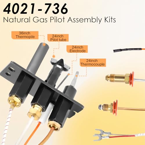 Aibabcue 4021-736 Natural Gas Pilot Assembly Kits for Heat N Glo, Heatilator, Quadrafire Fireplaces, 485-510A 2103-010 Pilot Assembly with Thermocouple Thermopile Replacement Parts