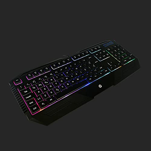 Teclado HP Gamer USB K110 Preto - Layout ABNT2 com Ajuste de Altura Teclas Multimídia e Iluminação d