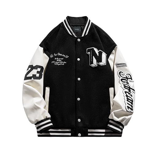 Mens Varsity Letterman Jackets: Vintage Streetwear Baseball Bomber Jacket for Men Women Casual Leather Sleeves Coat