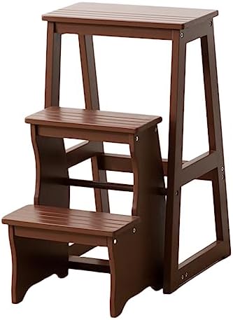 Multi-Functional Wooden 3-Step Ladder Chair - Portable Foot Stool & Display Stand for Home, Library & Garden - Space-Saving Design, Supports Up to 100 KG