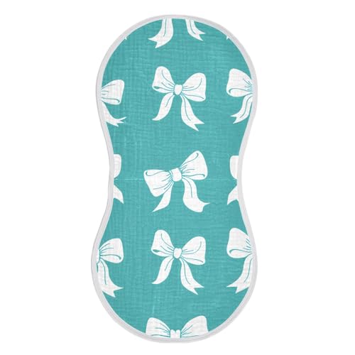 Muslin Burp Cloth for Baby 2PCS Bows Teal Super Absorbent Burping Cloths, Bibs for Newborn Boys Girls2