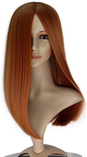 Women Girl Center Part Long Straight Hair Copper Brown Cosplay Costume Full Wig