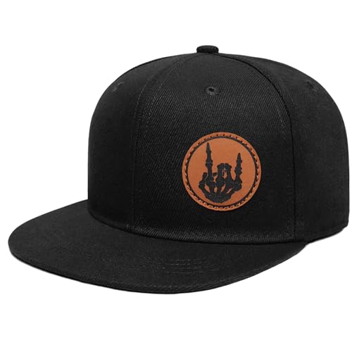 Image of Flat Brim Hats for Men - Gothic Style Skull Hat Leather Pattern - Hip-Hop Snapback Hat Skeleton Hats for Men