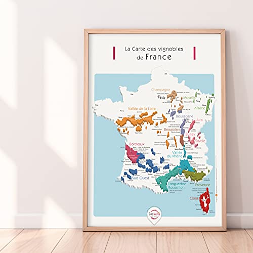 Carte des vins de France AOC AOP pétillante 30x40 impression d'art élégante multi-couleurs