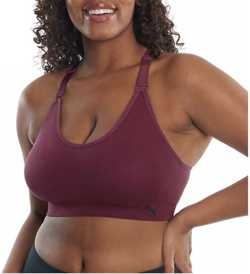 PUMA Women Sports Bra, 3-Pack (Coral/Purple/Grey, Large) - Image 5