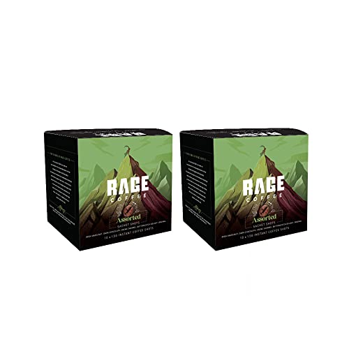 Image of Rage Coffee Sachet Shots Assorted Pack (3.25 GMS x 10)- Premium Arabica Instant Coffee (Pack of 20 Shots) | Hazelnut Coffee, Butterscotch Coffee, Caramel Coffee, Dark Chocolate Coffee & Original Coffee Blend | Flavoured Instant Coffee Pack