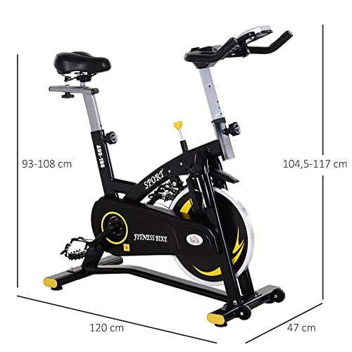 Homcom Fietstrainer, hometrainer, fitnessfiets met traploze weerstand, vliegwiel van 10 kg, lcd-display, indoor cycling bike, in hoogte verstelbaar, staal, 47 x 120 x 104,5-117 cm - Afbeelding 6