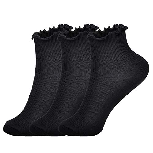 Image of Womens Ankle Casual Socks Lace Ruffle Low Cut Knit Cotton Lettuce Socks for Women Girls
