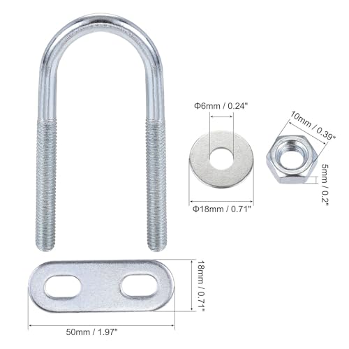 Image of TA-VIGOR 4 Sets M6 Round U Bolts, 25mm Inner Width 70mm Length Steel U Bolts with Nut, Plate, Washer for Attaching Pipe, Conduit, Cable, Tube, Brackets, Boat and Trailer