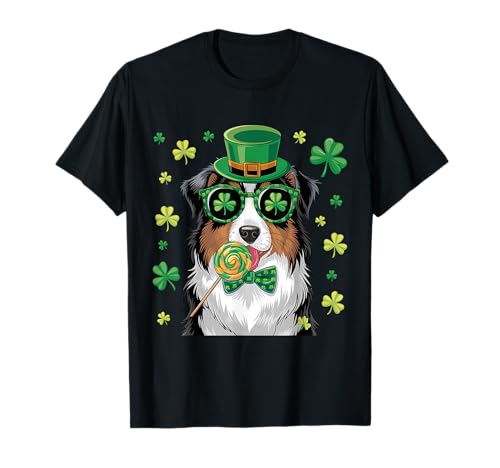 Australian Shepherd Dog Shamrock Irish Festa di San Patrizio Maglietta