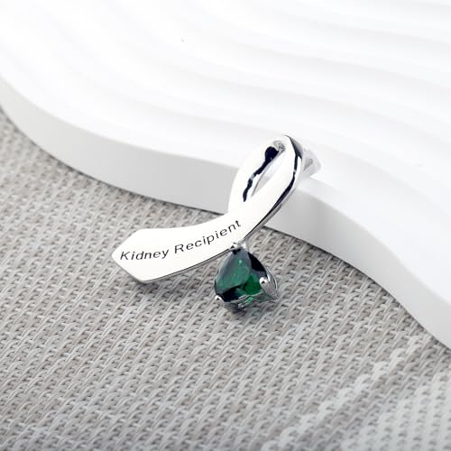 Image of CENWA Kidney Donor /Kidney Recipient Green Ribbon Zircon Brooch Pin Jewelry Transplant Gift Kidney Donor Thank You Gift