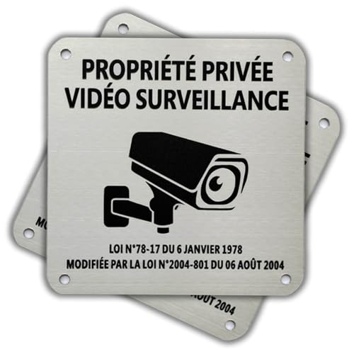 Felexdo Panneau Propriété Privée sous Vidéo Surveillance 10X10cm Vidéo Surveillance Panneau Aluminium Brossé Adhésif Résistant aux UV Imperméable pour...