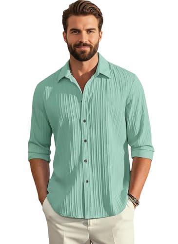 Image of Amazon Brand - INKAST Men's Casual Button Down Shirts Long Sleeve Linen Shirt Fashion Textured Beach Summer Shirt