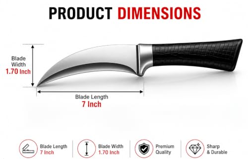 Image of Wizbiz 7 Inch Curved Butcher Knife with Sheath | Boning Knife for Cutting Mutton Chicken & Deboning | Sharp Stainless Steel Kitchen Vegetable Chopper Knife - Kitchen Cutting Tool