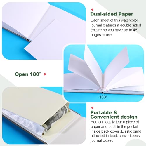 Image of Dispowreath 4 Set Watercolor Sketchbook Journal with Watercolor Brush Pens 300 GSM Cotton Paper Portable Square Small Pocket Notebook Travel for Painters Art Supplies(Grey,5.5 x 8.25 Inch)