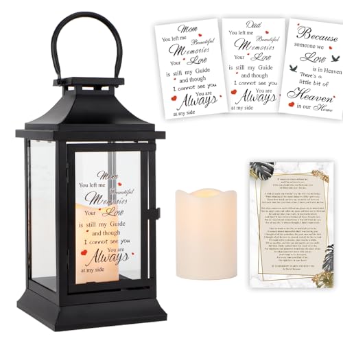 TRIROCKS Memorial Bereavement Lantern in Memory of Loved One Memorial Gifts for Loss of Mother Father Remembrance Sympathy Gifts with LED Candle and Tribute Stickers & Postcard