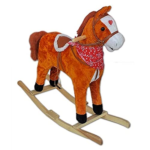 mmt Wooden Base Soft Music Large Rocking Horse (H:65xL:50cm, Light Brown)