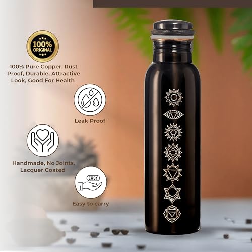 Image of Copper Water Bottle 1 Ltr | Copper Water Bottle with Glass Set | Meena Work | 100% Pure | Leak-Proof | 2 Water Glass 300ml each | Best for Gifting ((Asth Mangla Design))