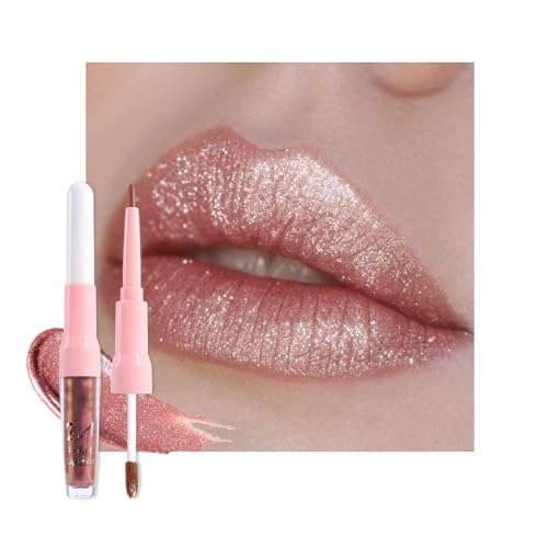 Image of evpct Nude Gold Metallic Glitter Lip Liner and Lipstick Combo Lip Gloss Stain Set Makeup for Women Long Lasting Waterproof 24, Non Stick Cup Metal Shine Shiny Shimmer Iridescent Liquid Lipstick 27