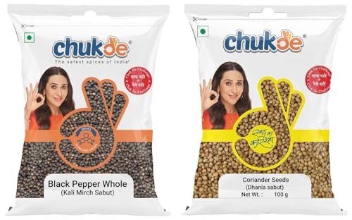 Image of Chukde - Black Pepper 100 Gm (Pack Of 1) - Dhania 100 Gm (Pack Of 3) - Whole Spices - Combo Pack