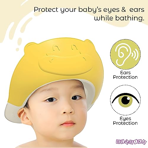 Image of Bembika Baby Shower Cap For Washing Hair, Eye Protection And Hair Wash Reusable, Waterproof, And Comfortable For Babies - (Bear Yellow)