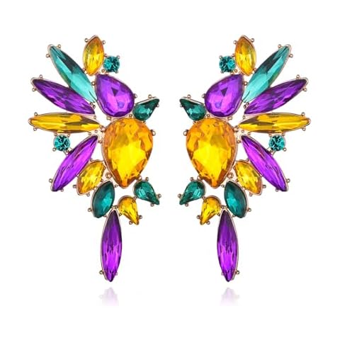 Met-edianger Purple Yellow Rhinestone Statement Earrings Retro Vintage Crystal Drop Dangle Earrings for Women Cover