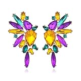 Met-edianger Mardi Gras Earrings Purple Yellow Rhinestone Statement Earrings Retro Vintage Crystal Carnival Drop Dangle Party Jewelry for Women