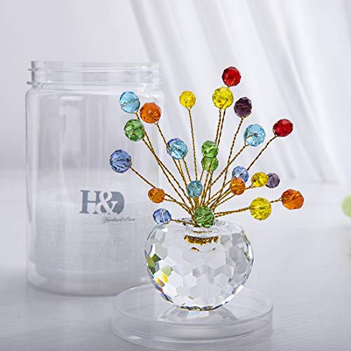 H&D Crystal Money Tree Statue Round Rondelle Beads Souvenir Collection Desktop Paperweight Car Decoration (Colorful)