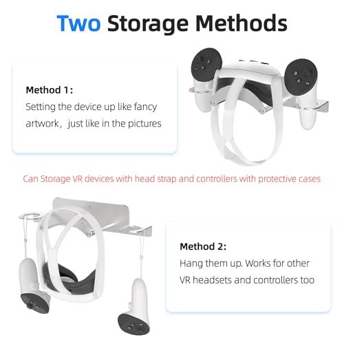 Bricok Soporte de pared de aleación de aluminio, compatible con Meta Quest 3/3S/2/Pro, 2 formas de almacenamiento, ahorro de espacio, color plateado - imagen 3