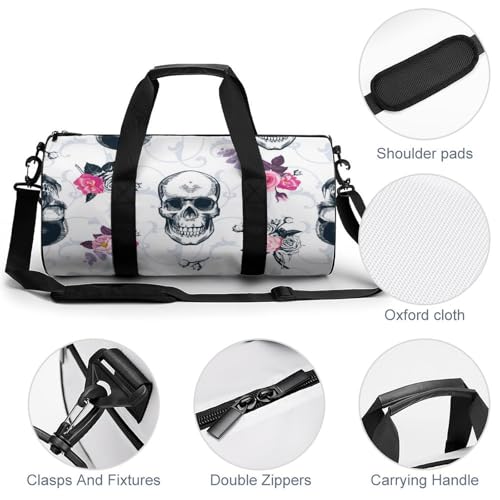 Duffel bag crâne de fleur au design artistique et format week-end 45x23x23cm - 5