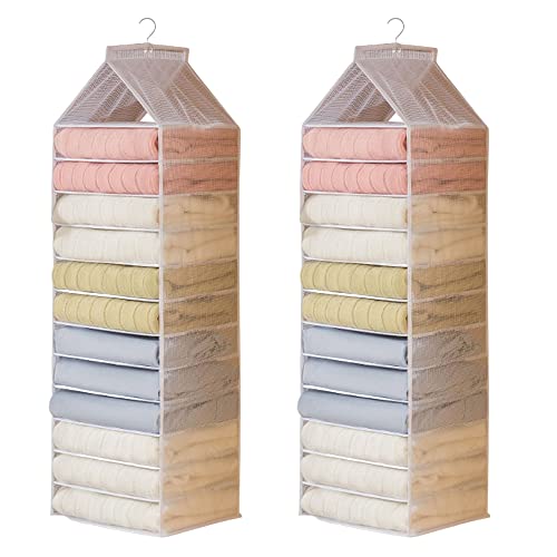 Manooby 2 Stück Hängend Kleider Ordnungssystem, Kleiderschrank Schrank für Jeans Hosen T-Shirt Hemden, Faltbar Hängeregal Tasche, Aufbewahrung Tasche Box | 25x22x85 cm*12 Fächer Cover