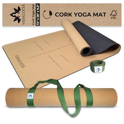 Cork Yoga Mat - Extra Large Non-Slip Yoga Mat with FSC Certified Portuguese Cork & Natural Rubber Base – 5mm Thick Hot Mat for Home & Studio – Yoga Accessories for All Levels
