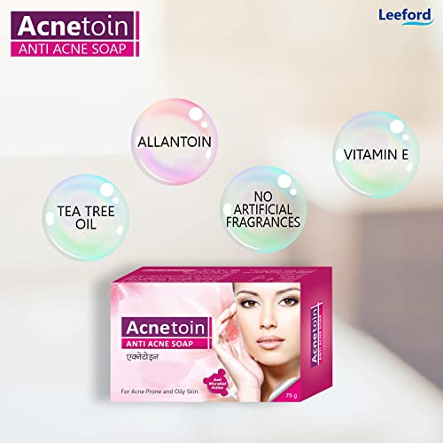 Image of Leeford Women's Acnetoin Anti Acne Bathing Soap Bar Combo Pack, Enriched With Tea Tree Oil & Vitamin E, Helps in Acne, Pimples For Oily Skin (75g Each Each) -Pack of 6