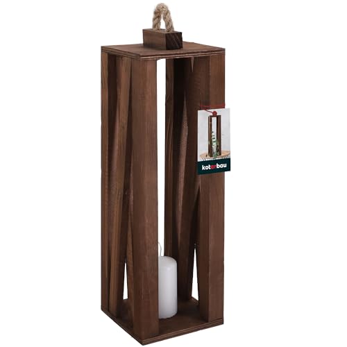 KOTARBAU® Holzlaterne Braun 13,5 x 13,5 x 42 cm Gartenlaterne Holz Laterne draußen & drinnen Laterne Wohnzimmer für Blumen und Kerzen Hochzeit