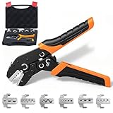 6-in-1 Crimping Tool Kit, Wire Crimping Tool with Quick-Change 6 Dies (40Cr), Ratcheting Wire Crimper Tool for Dupont, Ferrule, Open Barrel, Heat Shrink/Insulated, Non-Insulated & Solar, Case Included