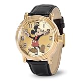 ディズニー ミッキーマウス 大人用 ヴィンテージ 関節式 針 アナログ クォーツ 腕時計, ブラック, ストラップ