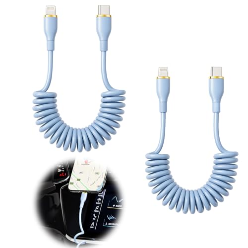 Lotnery Coiled USB C to Lighting Cable, 2 Pack Coiled Type C Carplay Cable & Data Sync, Short USB-C Charging Cable Car Lead with Power Delivery for iPhone 14 13 12 11 Pro Max 8 7 6 Plus SE - Image 6