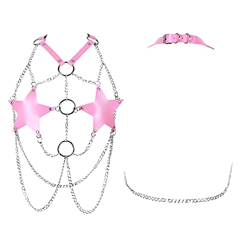 Pentagram Leather Chest strap Waist belt Body chain harness for women Punk Festival rave Dance Rock Photography2