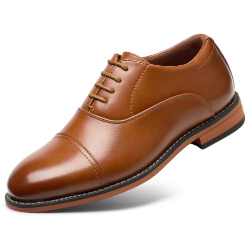GINNI GINNI Boys Lace-Up Dress Shoes - Kids Classic Cap-Toe Formal Tuxedo Oxfords