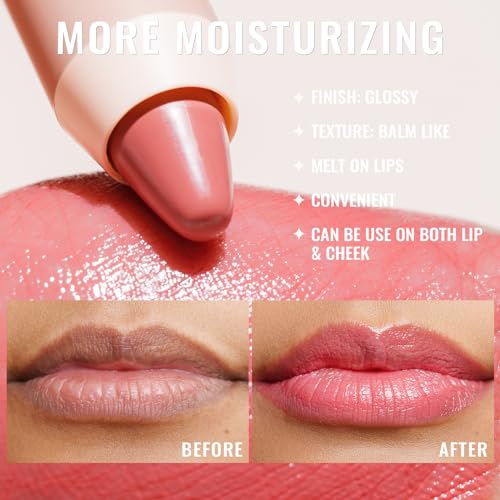 Oulac Pink Nude Lipstick, Moisturizing Lipstick Tinted Lip Balm for Dry Lips Hydrating Creamy Lip Crayon & Blush - Image 4