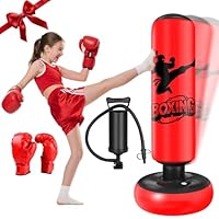 Ninonly Boxsack Kinder Stehend mit Boxhandschuhen 160cm Ultra Verstärkte PVC Aufblasbarer Boxsack Standboxsäcke für Kinder Geschenk für Jungen & Mädchen im Alter von 3-12 Jahren für Karate,Taekwondo