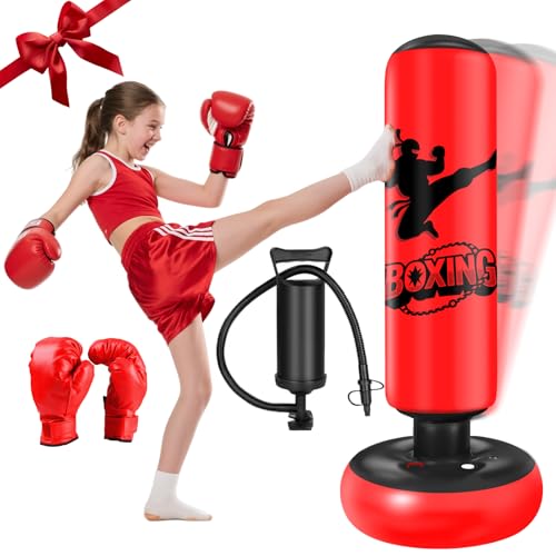Sac de Frappe Enfant 160CM Ninonly Punching Ball Enfants avec Gants de Boxe Ultra-Résistant PVC Gonflable Sac de Boxe Cadeaux pour GarçOns et Filles 3-12 Ans...
