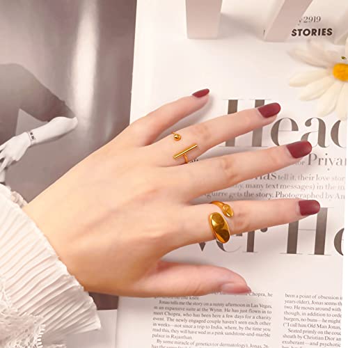 Chunky Dome Ring Stainless Steel Statement Rings For Women Teen Girls Irregular Geometric Rings Titanium Stackable Rings Adjustable Knuckle Midi Rings Set Open Finger Rings Aesthetic Jewelry 2 Pack (Gold) #TOP3