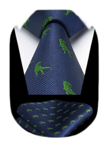Image of HISDERN Ties for Men Classic Animal Tie and Pocket Square Set Jacquard Woven Silk Neckties Handkerchief Wedding Party