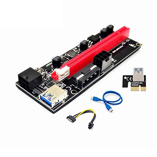 LDGG PCI-E Riser adaptador de cartão 16X para 1X 6 pinos Cabo de alimentação SATA GPU Riser 60 cm Ca